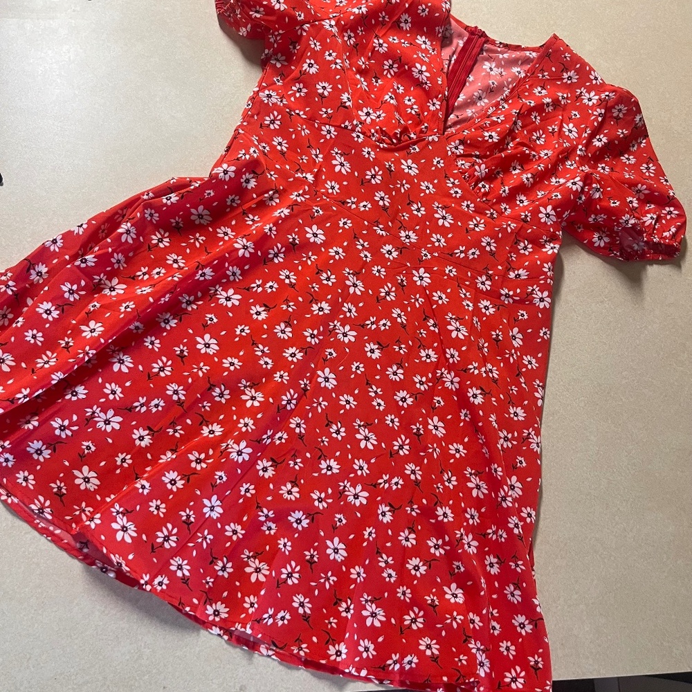 Red flowered mini dress